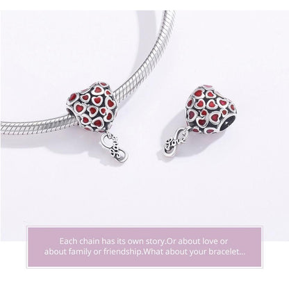 925 Sterling Silver Red Heart Beads For Diy Bracelets & Necklaces