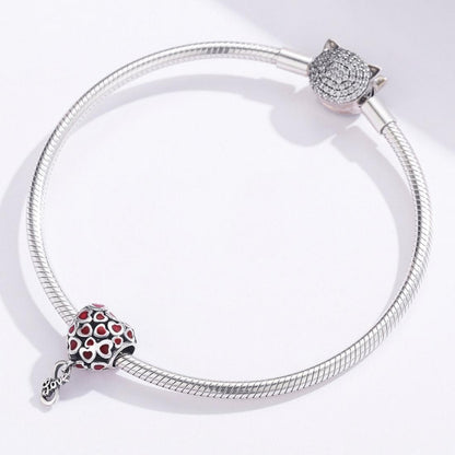 925 Sterling Silver Red Heart Beads For Diy Bracelets & Necklaces