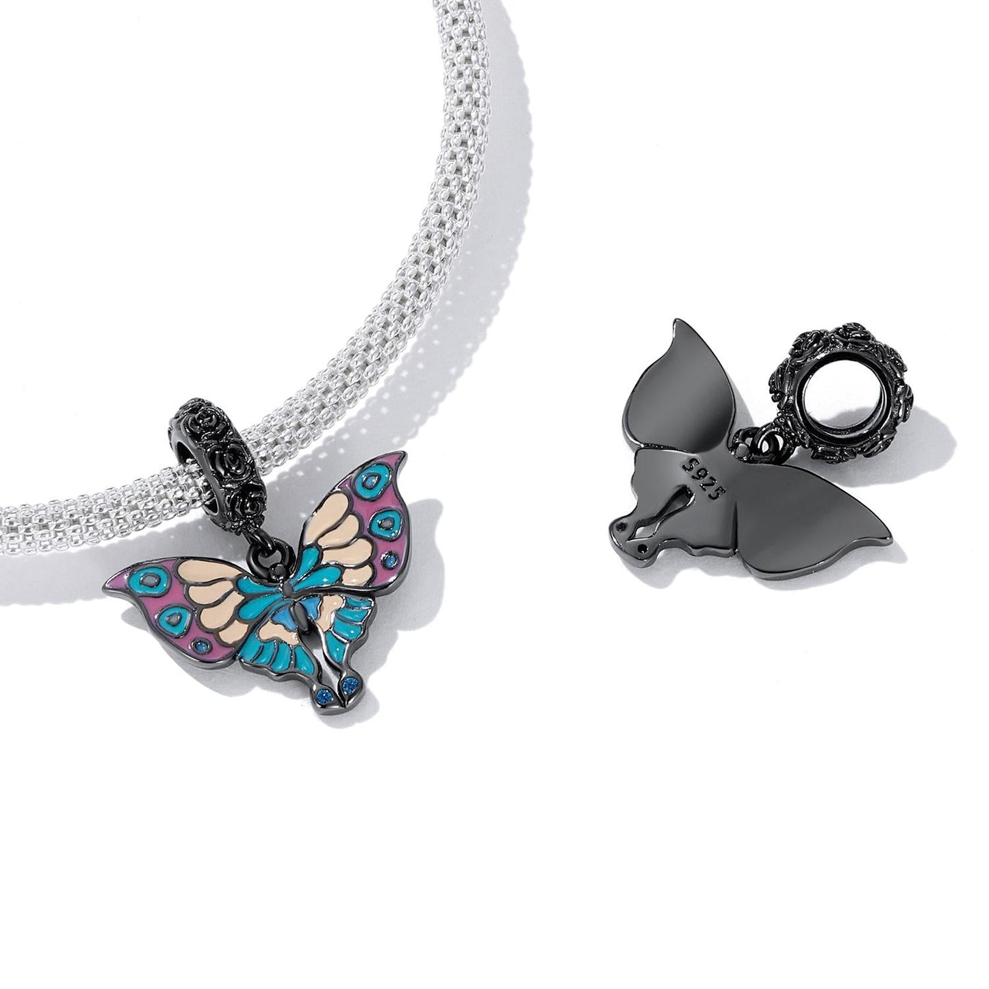 925 Sterling Silver Artistic Butterfly Pendant For Diy Bracelets & Necklaces