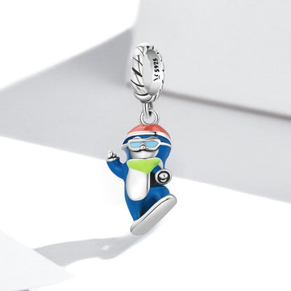 925 Sterling Silver Ski Penguin Pendant For Diy Bracelets & Necklaces