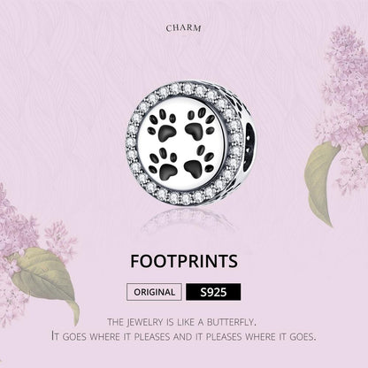 925 Sterling Silver Pet Paw Print Beads For Diy Bracelets & Necklaces