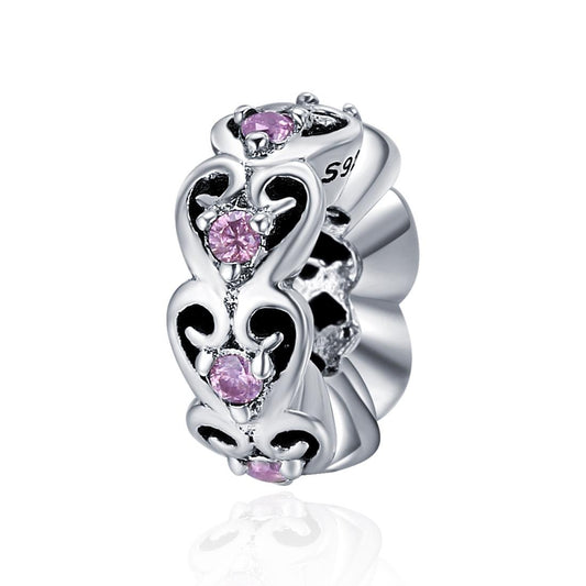 925 Sterling Silver Cat Heart Diamond Bead Bracelet / Necklace Accessory