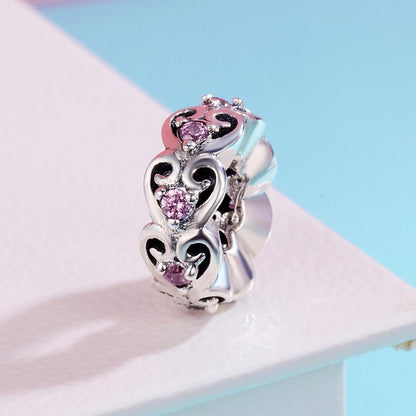 925 Sterling Silver Cat Heart Diamond Bead Bracelet / Necklace Accessory