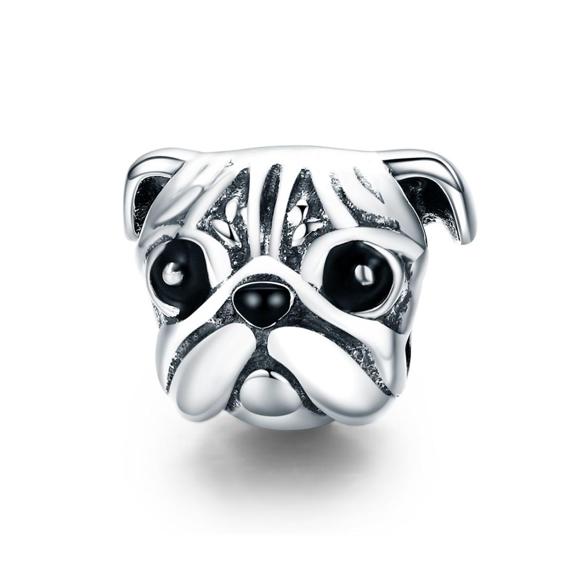 925 Sterling Silver Pug Diamond Bead Bracelet Accessory