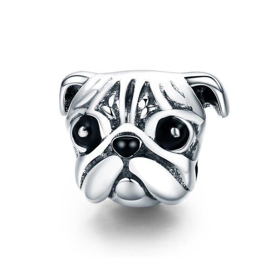 925 Sterling Silver Pug Diamond Bead Bracelet Accessory