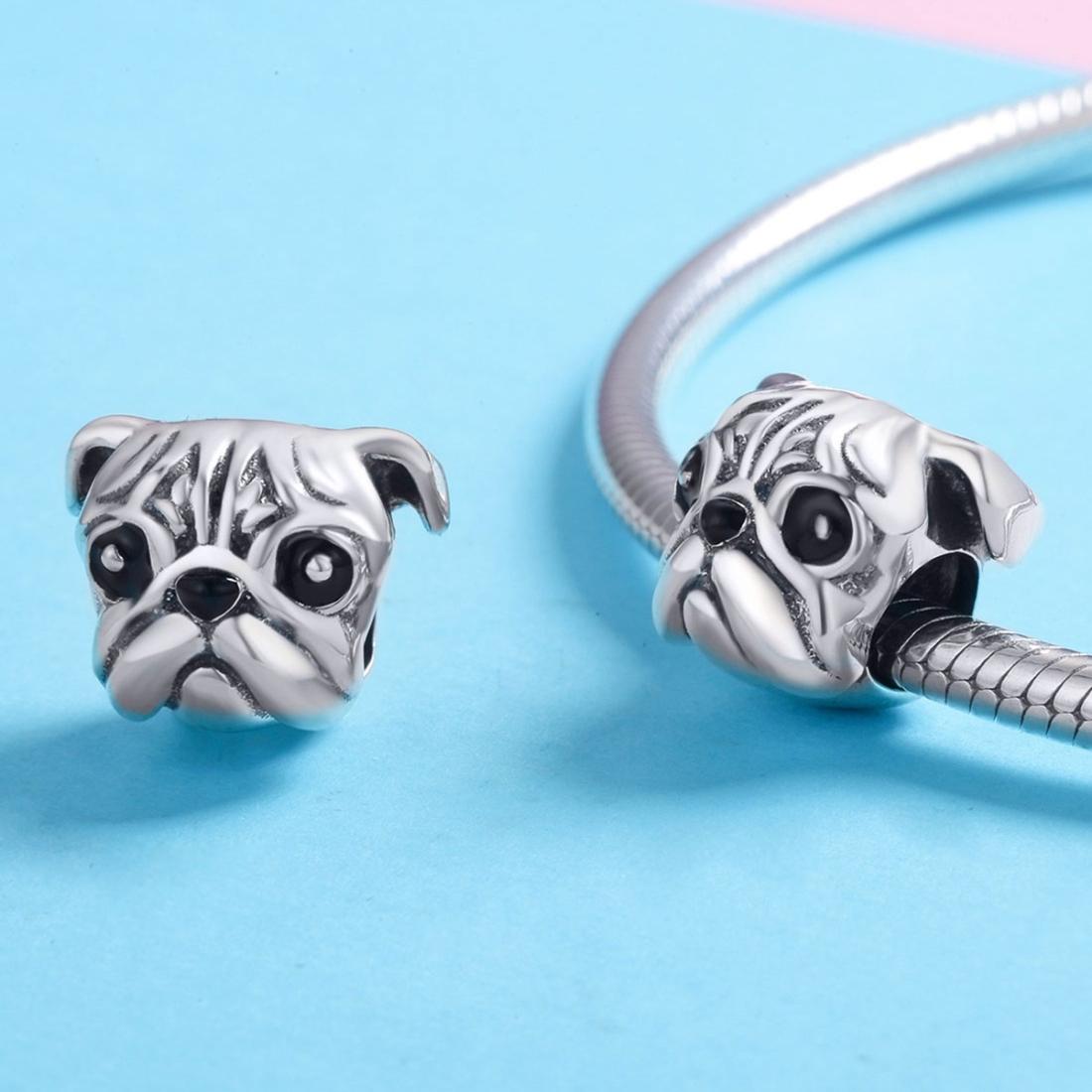 925 Sterling Silver Pug Diamond Bead Bracelet Accessory