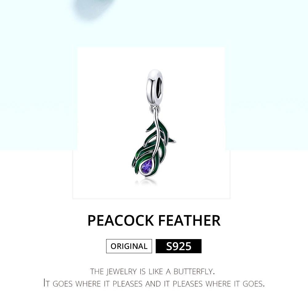 925 Sterling Silver Peacock Feather Pendant For Diy Bracelet Or Necklace