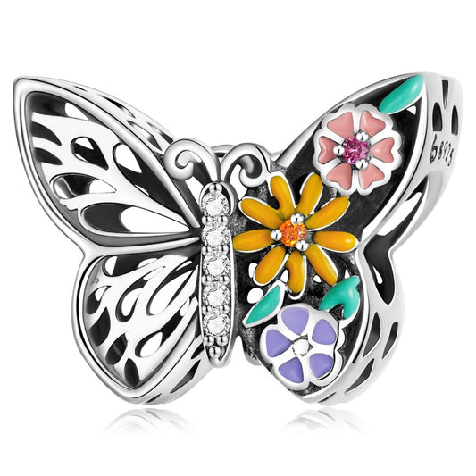 925 Sterling Silver Flower Butterfly Beads For Diy Bracelets & Necklaces