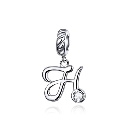 925 Sterling Silver Letter Pendant For Diy Bracelet Or Necklace Style - H