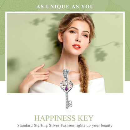 925 Sterling Silver Key Pendant For Happiness Charm