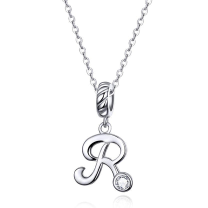 925 Sterling Silver Personalized Letter Pendant For Diy Bracelets & Necklaces Style - R