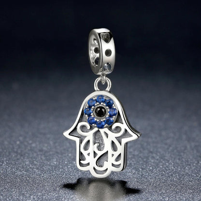 925 Sterling Silver Evil Eye Hand Charm Unique Design