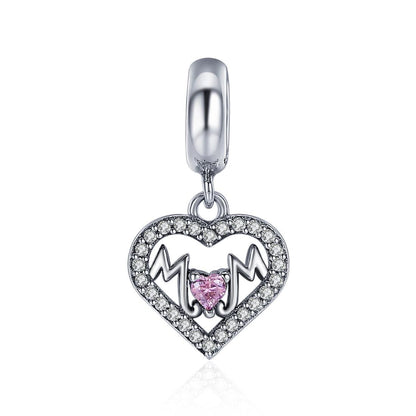 925 Sterling Silver Love Mother Heart Pendant For Diy Bracelets & Necklaces