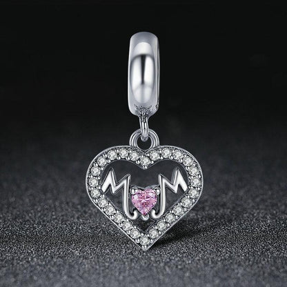 925 Sterling Silver Love Mother Heart Pendant For Diy Bracelets & Necklaces