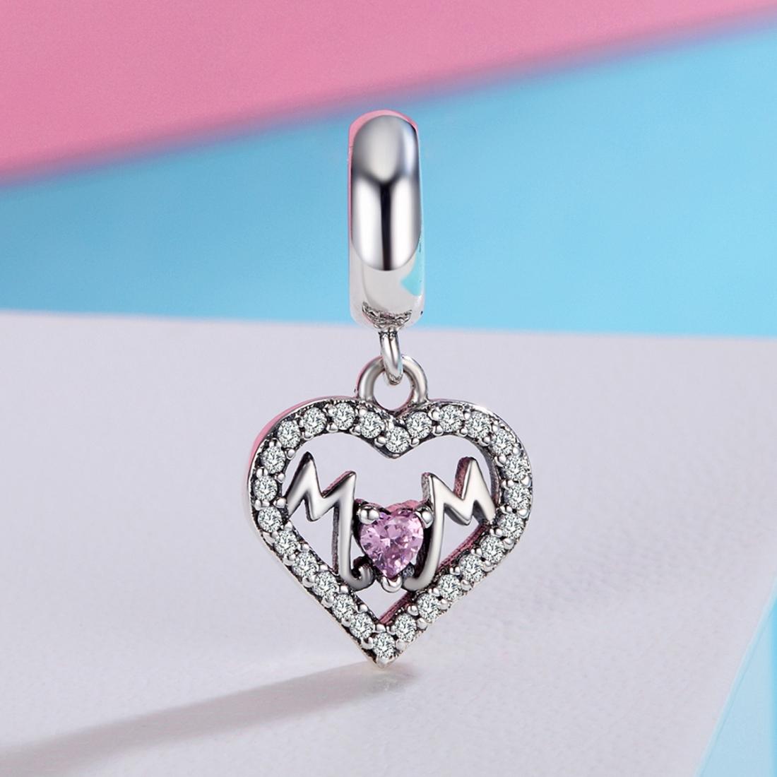 925 Sterling Silver Love Mother Heart Pendant For Diy Bracelets & Necklaces