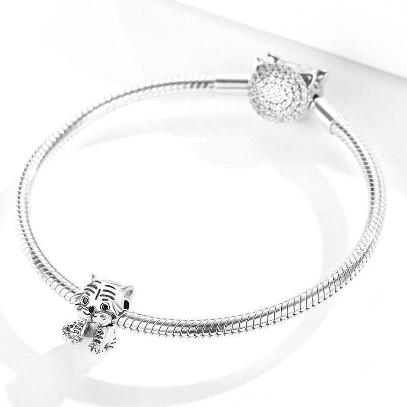 925 Sterling Silver Tiger Bead Pendant For Diy Bracelets & Necklaces