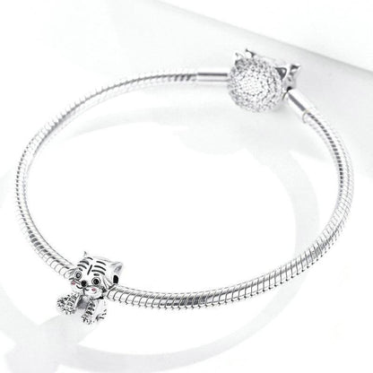 925 Sterling Silver Tiger Bead Pendant For Diy Bracelets & Necklaces