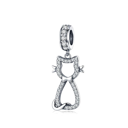 925 Sterling Silver Zircon Cat Pendant For Bracelet Diy Accessory