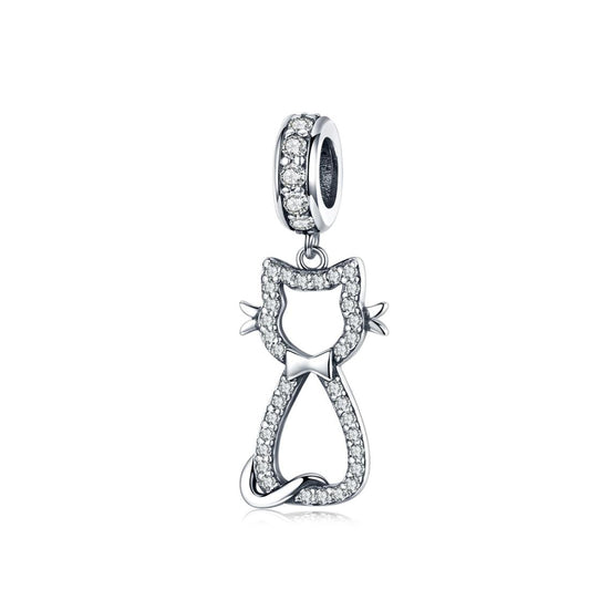 925 Sterling Silver Zircon Cat Pendant For Bracelet Diy Accessory