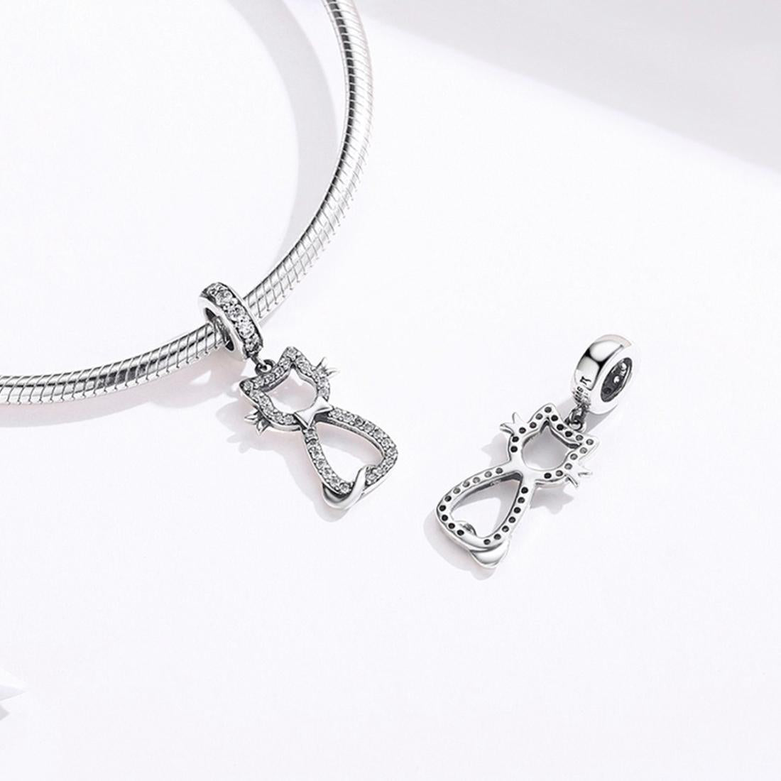 925 Sterling Silver Zircon Cat Pendant For Bracelet Diy Accessory