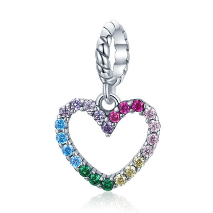 925 Sterling Silver Rainbow Heart Pendant For Diy Bracelets & Necklaces