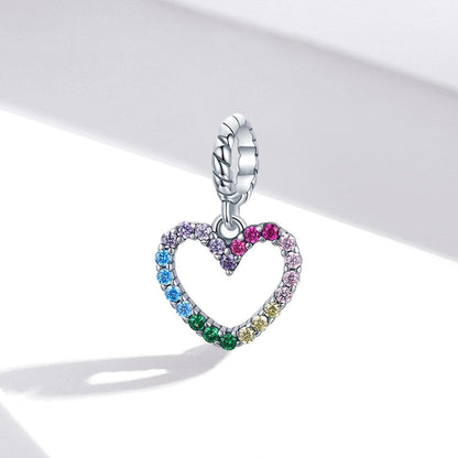 925 Sterling Silver Rainbow Heart Pendant For Diy Bracelets & Necklaces