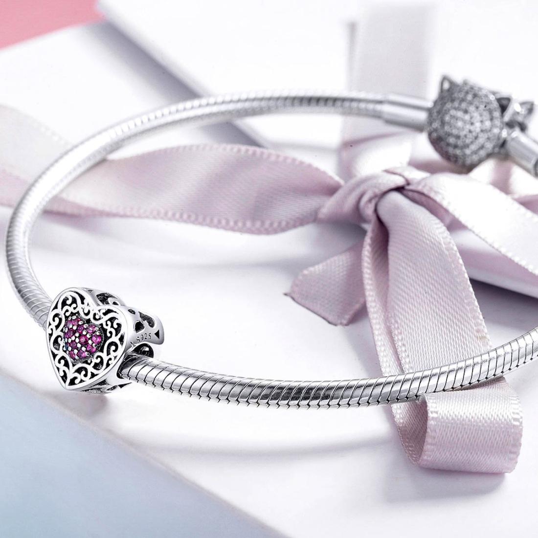 925 Sterling Silver Heart Beads For Diy Bracelets