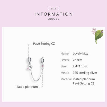 925 Sterling Silver Cat Safety Chain For Diy Bracelets