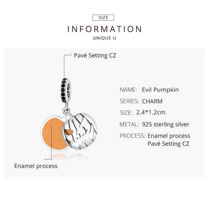 925 Sterling Silver Smiling Pumpkin Pendant For Diy Bracelets & Necklaces