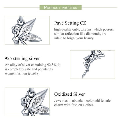 925 Sterling Silver Flower Fairy Dangle Pendant For Diy Bracelets & Necklaces