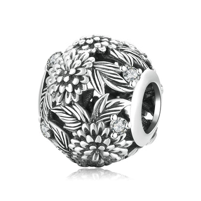 925 Sterling Silver Embossed Flower Beads For Diy Bracelets & Necklaces