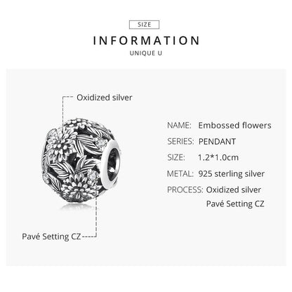 925 Sterling Silver Embossed Flower Beads For Diy Bracelets & Necklaces