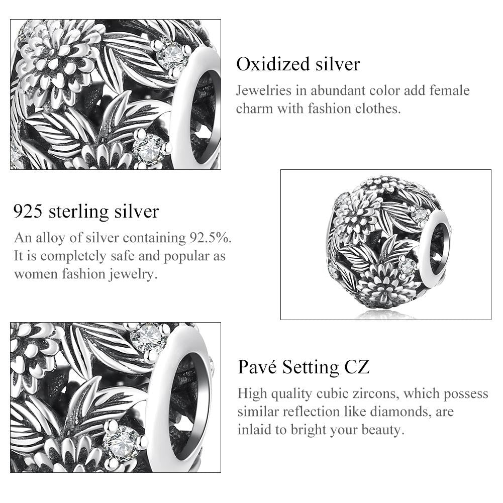 925 Sterling Silver Embossed Flower Beads For Diy Bracelets & Necklaces