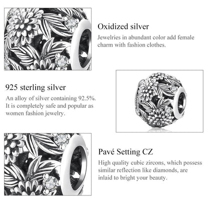 925 Sterling Silver Embossed Flower Beads For Diy Bracelets & Necklaces