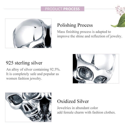 925 Sterling Silver Skull Beads For Diy Bracelets & Necklaces