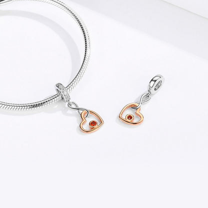 925 Sterling Silver Rose Gold Heart Pendant For Diy Bracelet Or Necklace