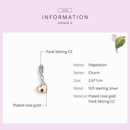 925 Sterling Silver Rose Gold Heart Pendant For Diy Bracelet Or Necklace