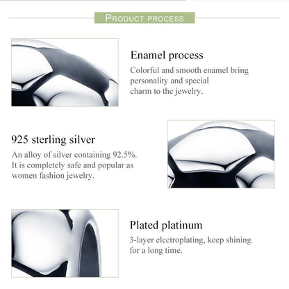 925 Sterling Silver Football Love Pendant Beads