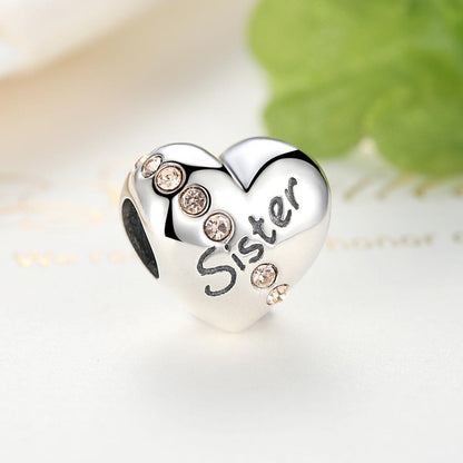 925 Sterling Silver Sister Heart Beads For Diy Bracelets & Necklaces