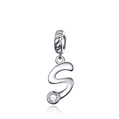 925 Sterling Silver Personalized Letter Pendant For Diy Bracelets And Necklaces Style - S