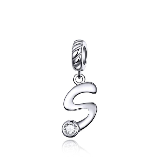 925 Sterling Silver Personalized Letter Pendant For Diy Bracelets And Necklaces Style - S