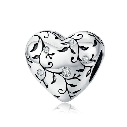 925 Sterling Silver Retro Heart Beads For Diy Bracelets