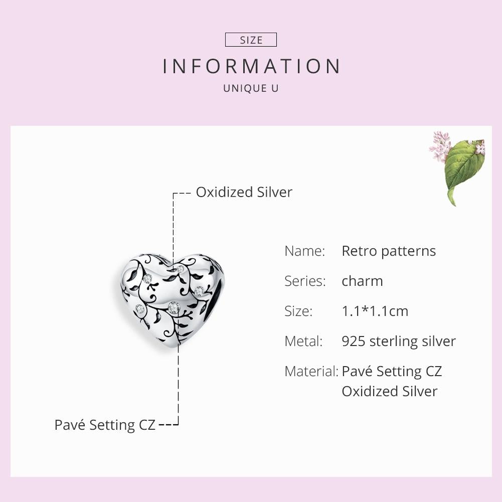 925 Sterling Silver Retro Heart Beads For Diy Bracelets