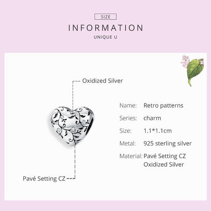 925 Sterling Silver Retro Heart Beads For Diy Bracelets