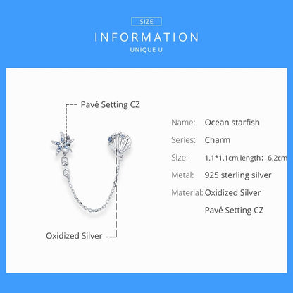 925 Sterling Silver Starfish Shell Safety Chain For Diy Bracelets