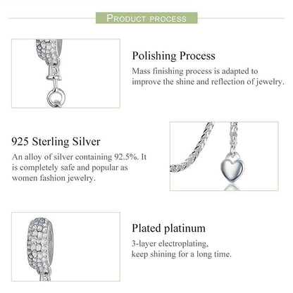 925 Sterling Silver Love Heart Safety Chain Charm For Bracelets