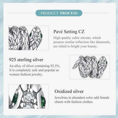 925 Sterling Silver Coiled Snake Pendant For Diy Bracelets