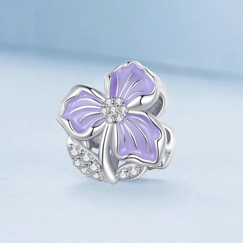 925 Sterling Silver Purple Flower Beads For Diy Bracelets