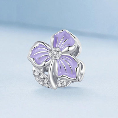 925 Sterling Silver Purple Flower Beads For Diy Bracelets