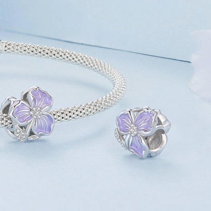 925 Sterling Silver Purple Flower Beads For Diy Bracelets